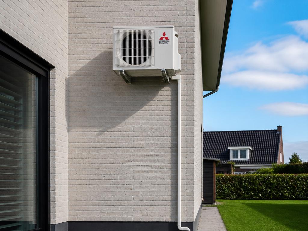 Hoog aan buitengevel met leidingwerk
